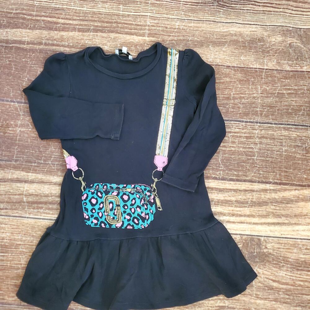 The Marc Jacobs Girls Black Dress Sequined Bag Graphic Sz 6